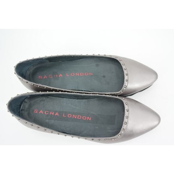 Sacha London Yaiza Pewter Leather Studded Pointed Toe Platform Shoes Size 7 - Picture 2 of 11